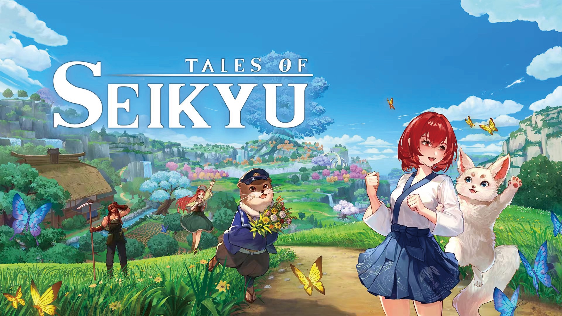 A heroine and white cat in the countryside of Seikyu